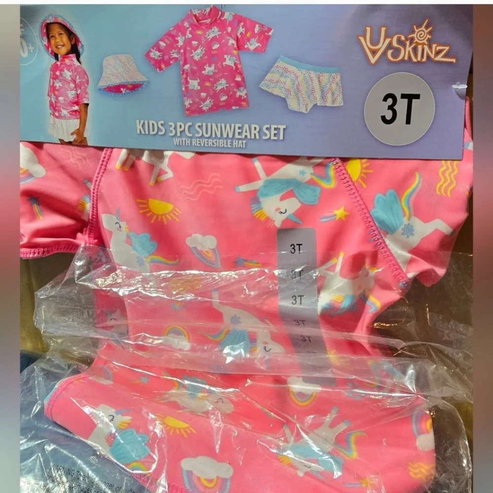 UV Skinz nwt Girl's 3PC Swim Suit, UPV 50+, New, Unicorn 3t